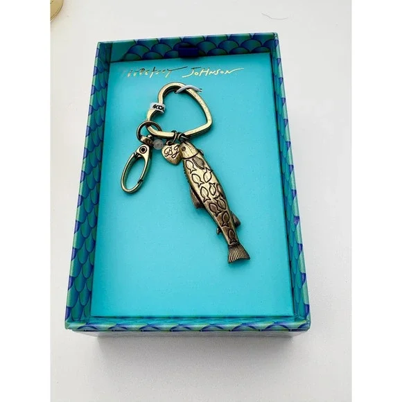 BETSEY JOHNSON Crystal Sardine Fish Keychain Key Fob Bag Charm - Picture 2 of 2